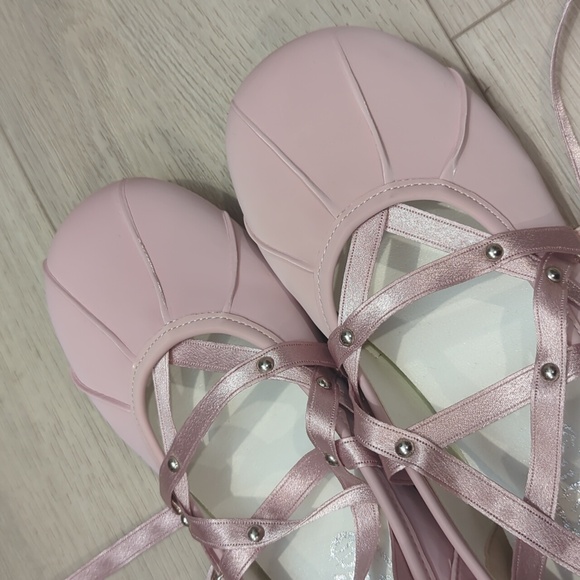Lolita Lace Up Pink Ballet Flats - Picture 5 of 10